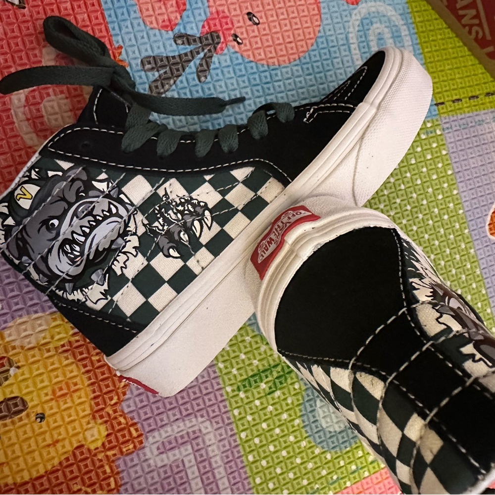 Vans Black and White Checkered High-Tops with Graphic